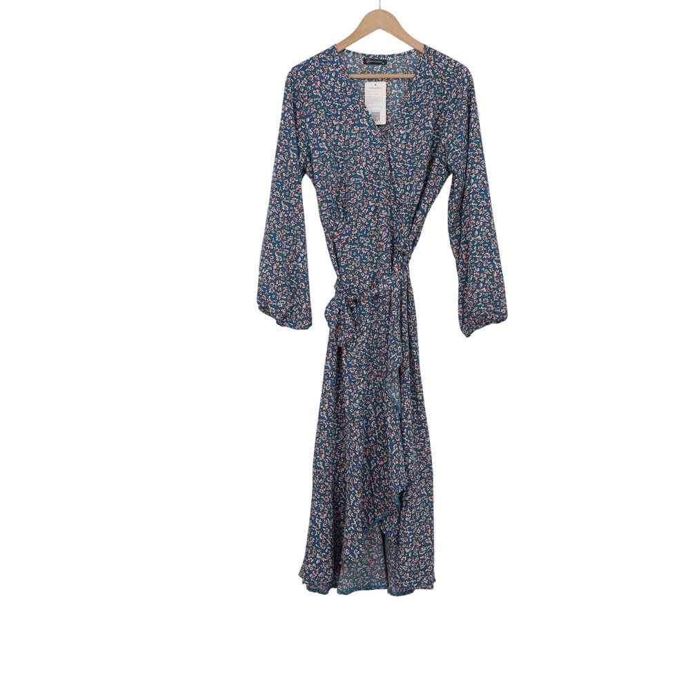 PRETTYGARDEN Wrap Dress Womens M Floral Teal Long Sleeve Ruffle Boho New
